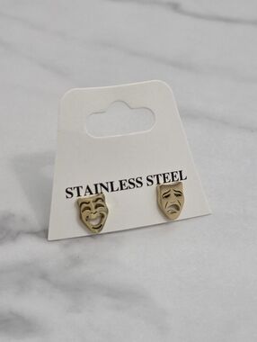 ​Gold Plated Stainless Steel Comedy Tragedy Drama Mask Stud Earrings